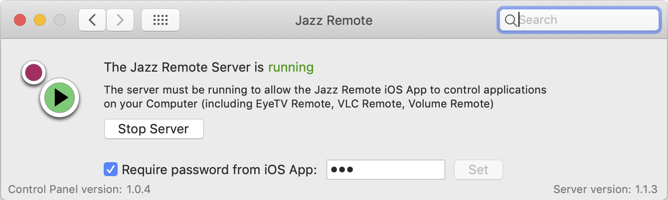 Jazz Remote Server Preferences Pane